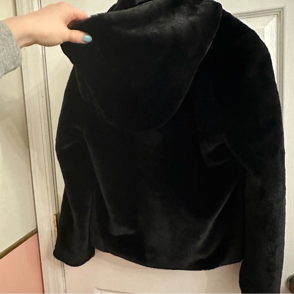 Simply Vera Vera Wang Fuzzy Hooded Black Coat